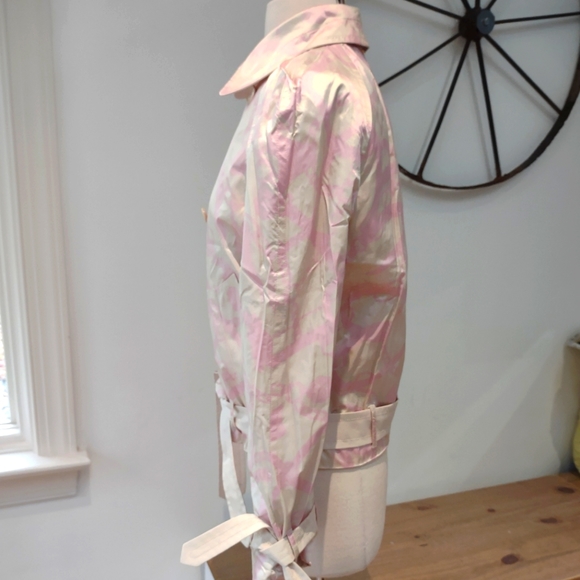 Moschino Aeffe Spa reversible khaki/pink patterned silk jacket 8 EUC $1300 - Picture 7 of 15